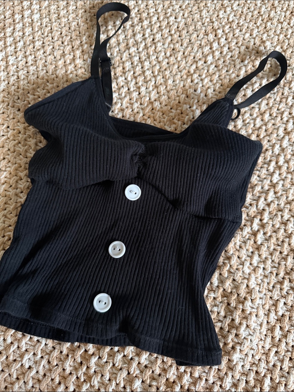 Black Ribbed Button-Front Cami Top